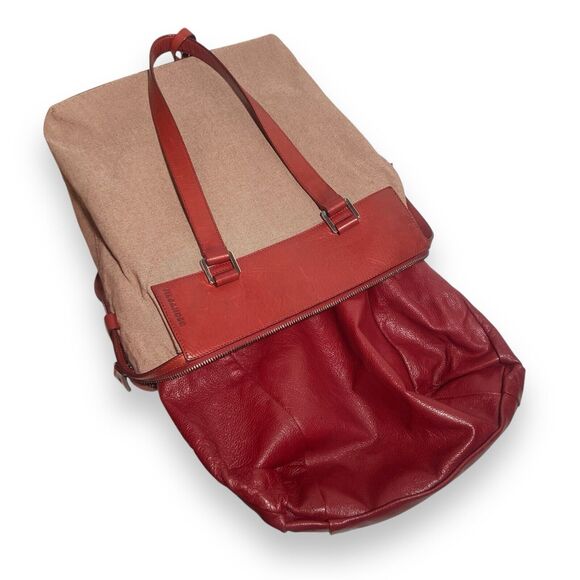 Jil Sander Shoulder Bag Red Leather & Canvas Tote Leather Lining w Keys No Lock - Picture 11 of 15